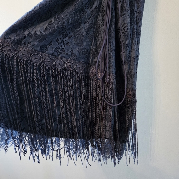 Two Sisters Shimmy Cocktail Spaghetti  Straps Tassel Mini Dress Steel Blue Sz 6. - Picture 16 of 16